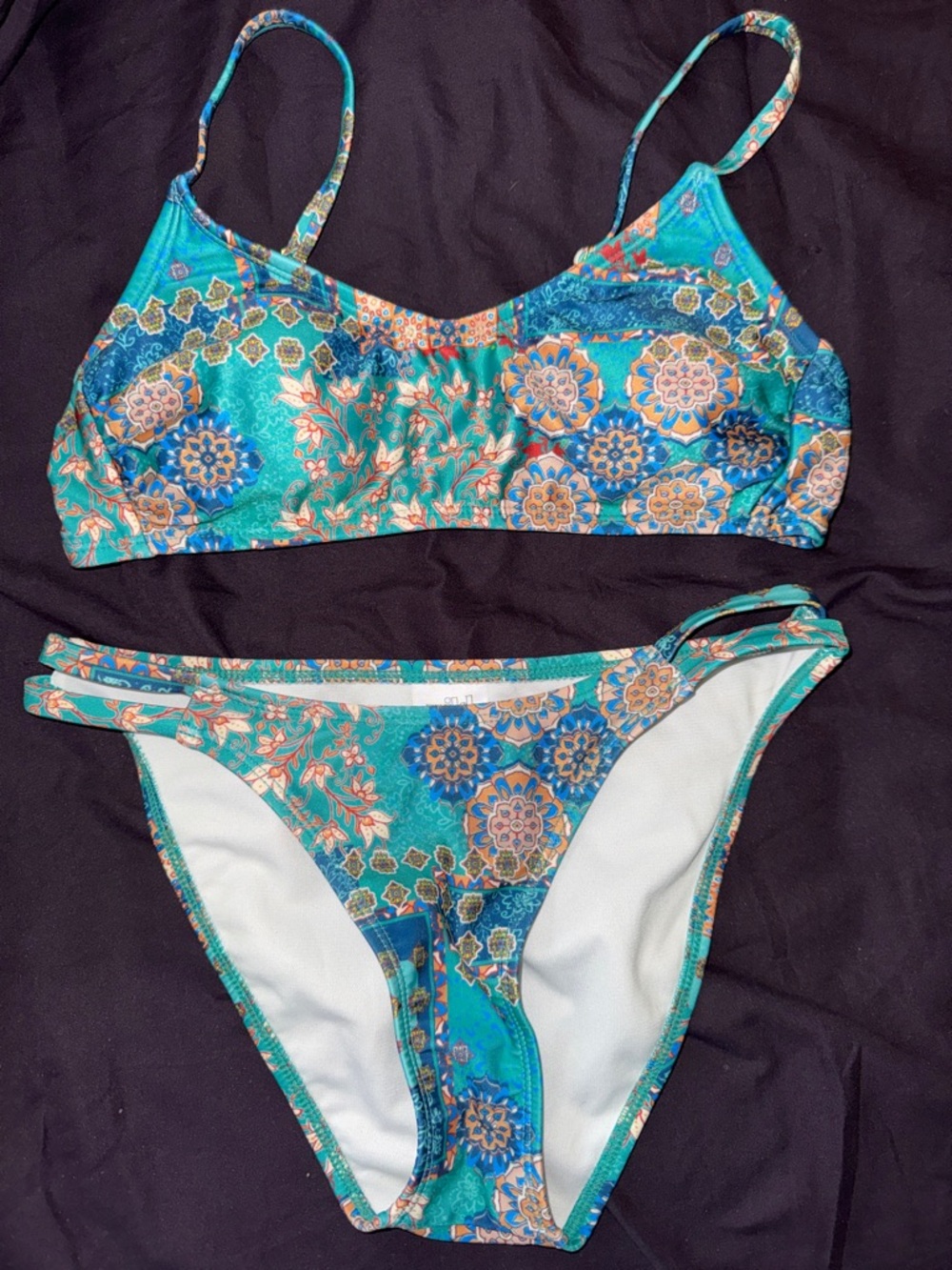 Wild Fable Floral Tile Print Turquoise Bikini Set - Women's Swim